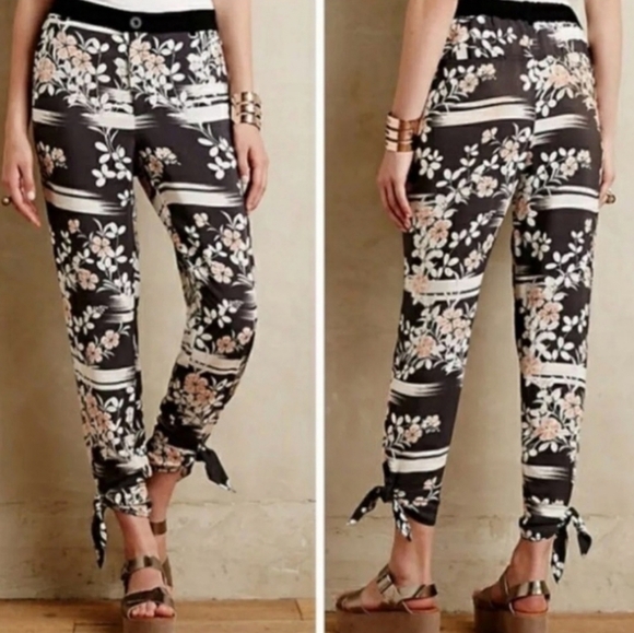 Anthropologie Elevenses Black High Rise Ankle Tie Tapered Jogger Pants - Picture 2 of 7